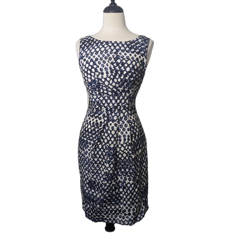 Lark & Ro Womens Blue & White Sleeveless Pleated Dress Size Small